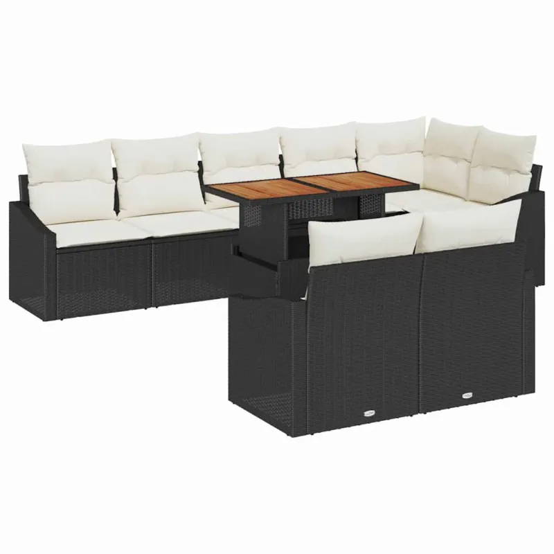 Sodo Sofų Rinkinys su pagalve su pagalve 9 pcs Juoda ir kreminė