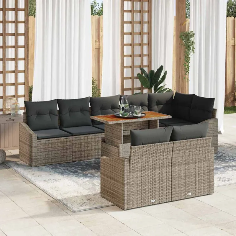 Sodo Sofų Rinkinys su pagalve su pagalve 9 pcs Pilka ir ruda