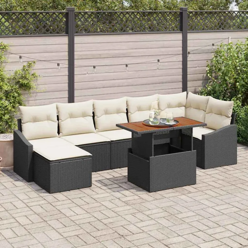 Sodo valgomojo komplektas su pagalve 8 pcs Juoda ir kreminė