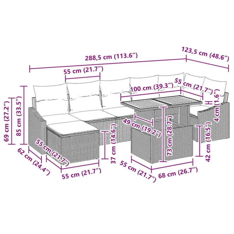 Sodo valgomojo komplektas su pagalve 8 pcs Juoda ir kreminė