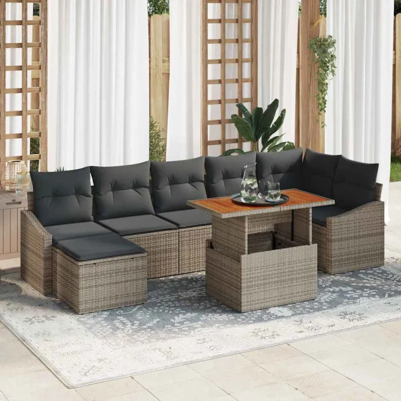 Sodo valgomojo komplektas su pagalve 8 pcs Pilka ir ruda