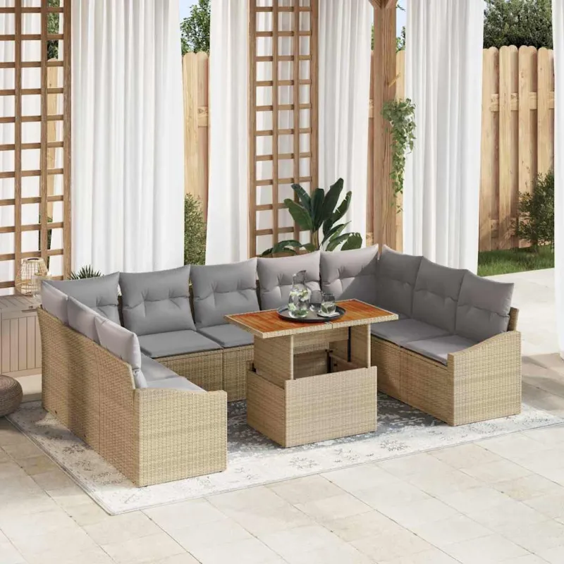 Sodo valgomojo komplektas su pagalve 10 pcs Bežinė ir pilka