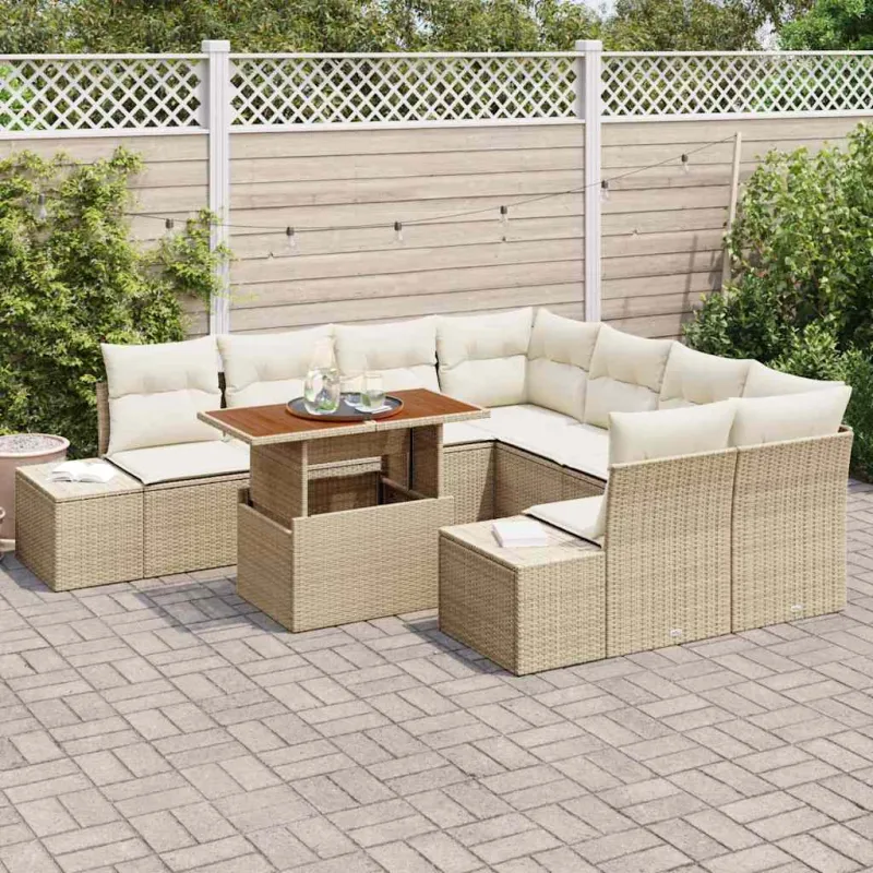 Sodo valgomojo komplektas su pagalve 9 pcs Bežinė ir kreminė