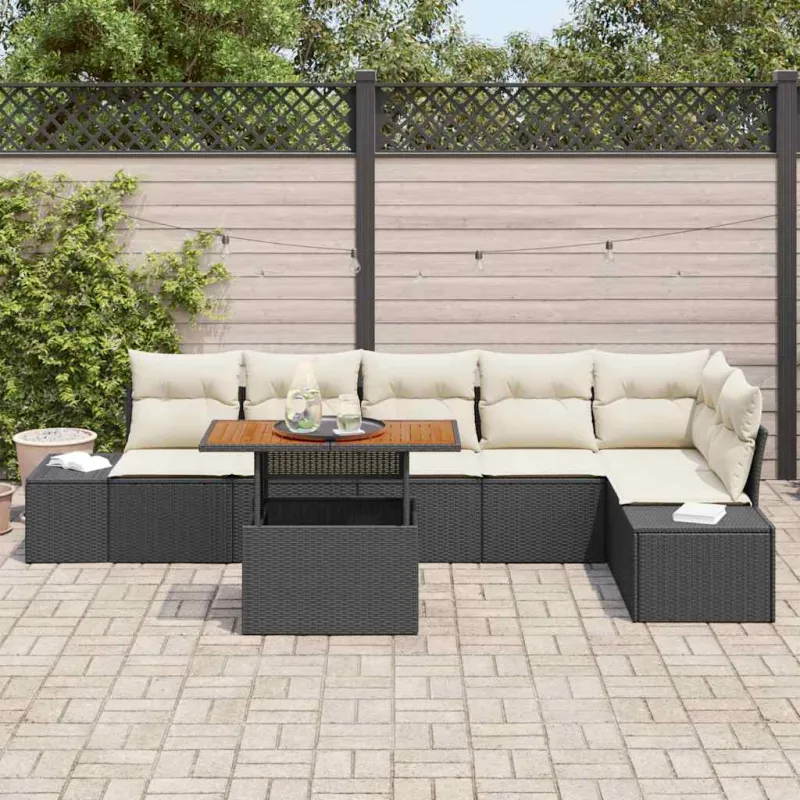 Sodo valgomojo komplektas su pagalve 7 pcs Juoda ir kreminė