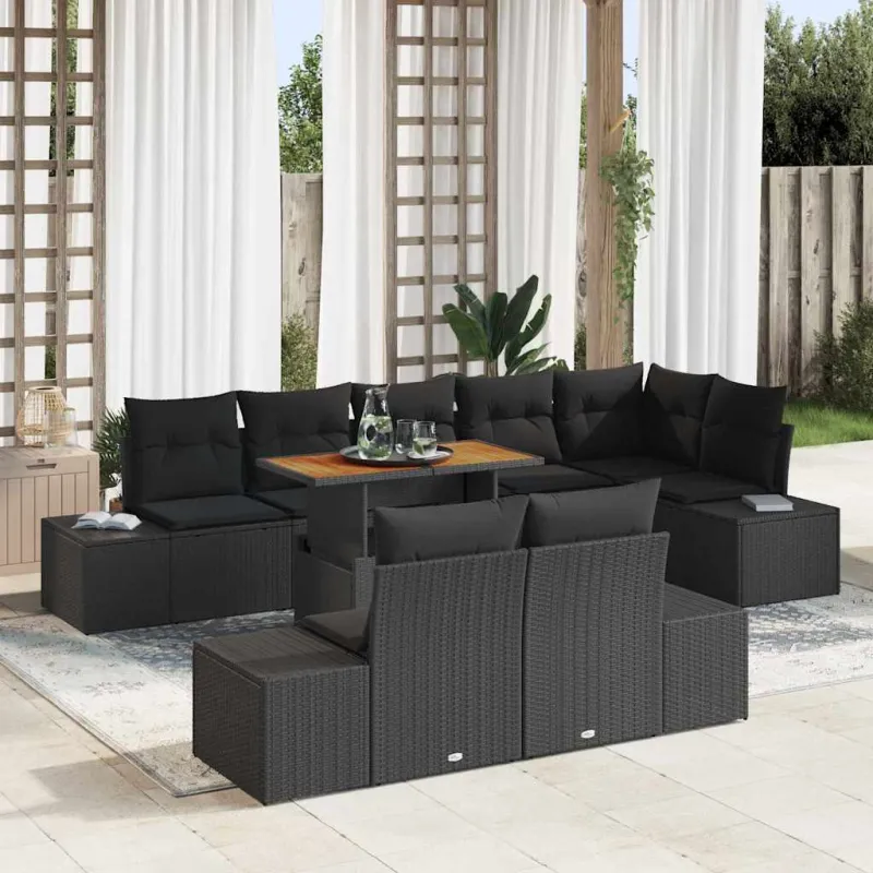 Sodo valgomojo komplektas su pagalve 9 pcs Juoda ir Ruda