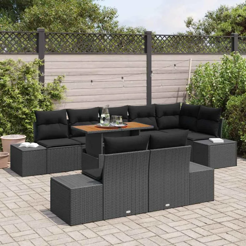 Sodo valgomojo komplektas su pagalve 9 pcs Juoda ir Ruda