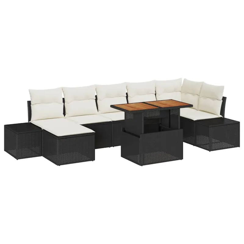 Sodo Sofų Rinkinys su pagalve 8 pcs Juoda ir kreminė