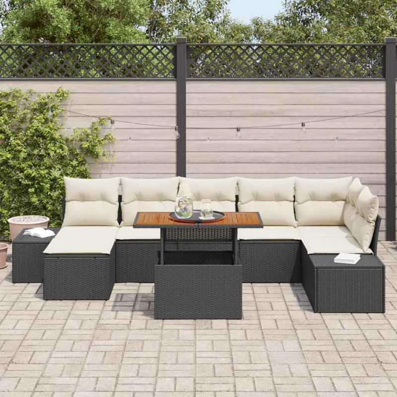 Sodo Sofų Rinkinys su pagalve 8 pcs Juoda ir kreminė