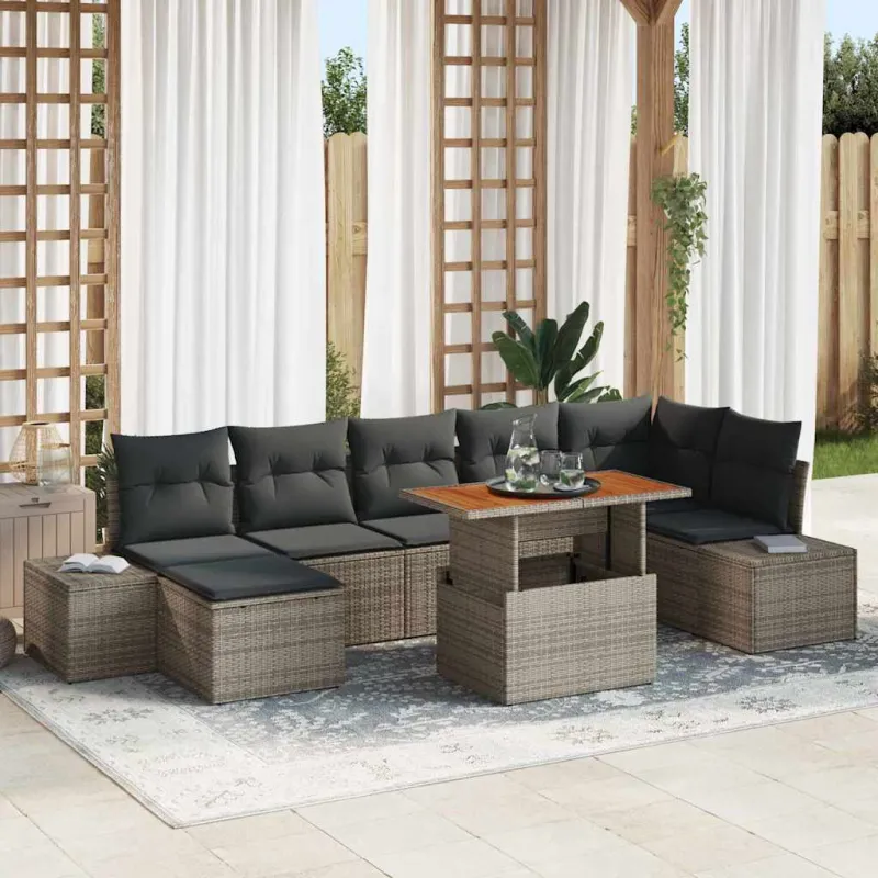 Sodo Sofų Rinkinys su pagalve 8 pcs Pilka ir ruda