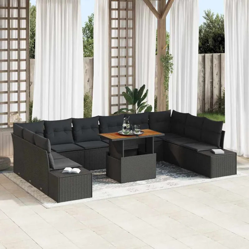Sodo Sofų Rinkinys su pagalve 11 pcs Juoda ir Ruda