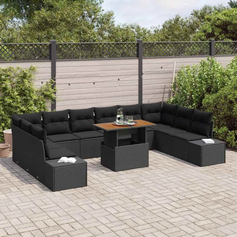 Sodo Sofų Rinkinys su pagalve 11 pcs Juoda ir Ruda