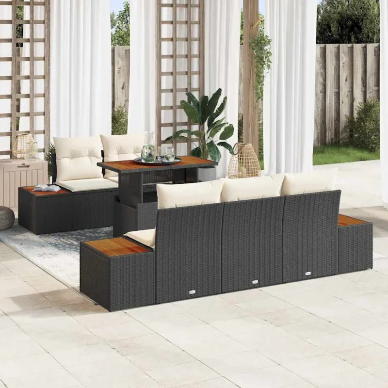 Sodo valgomojo komplektas su pagalve 6 pcs Juoda ir smėlinė