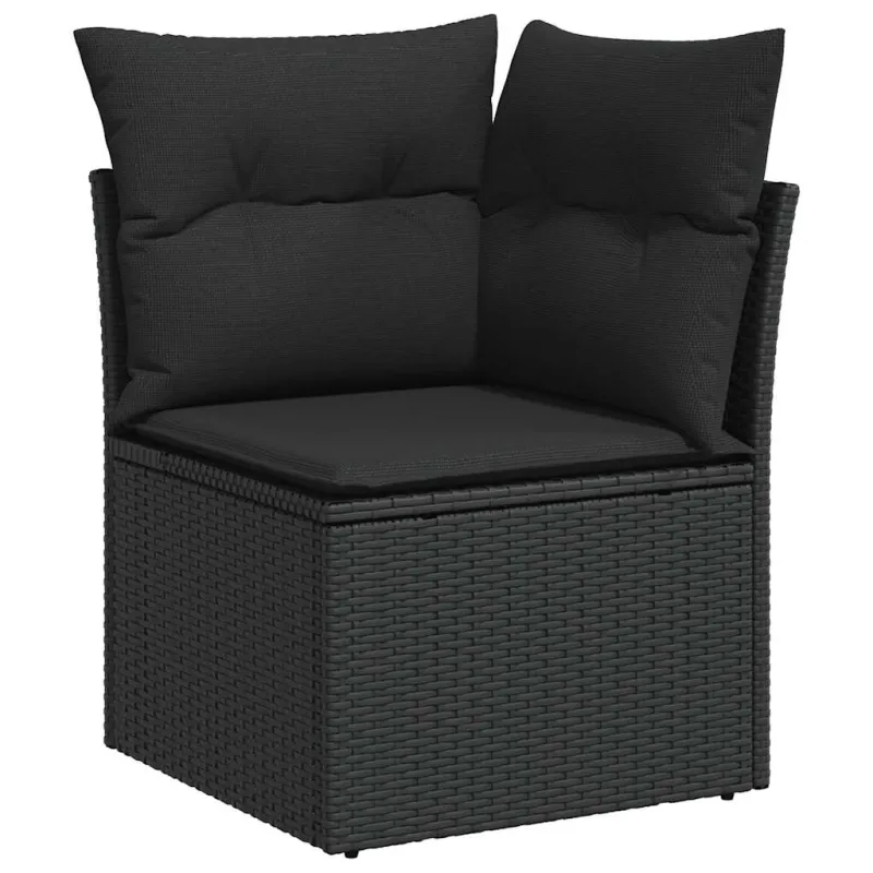 Sofos komplekti, 8 osaa, musta, polyrattana, tyynyillä
