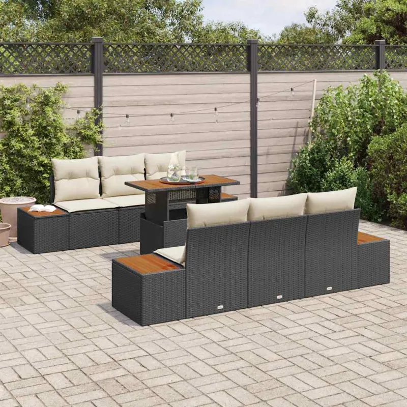 Sodo valgomojo komplektas su pagalve 7 pcs Juoda ir smėlinė