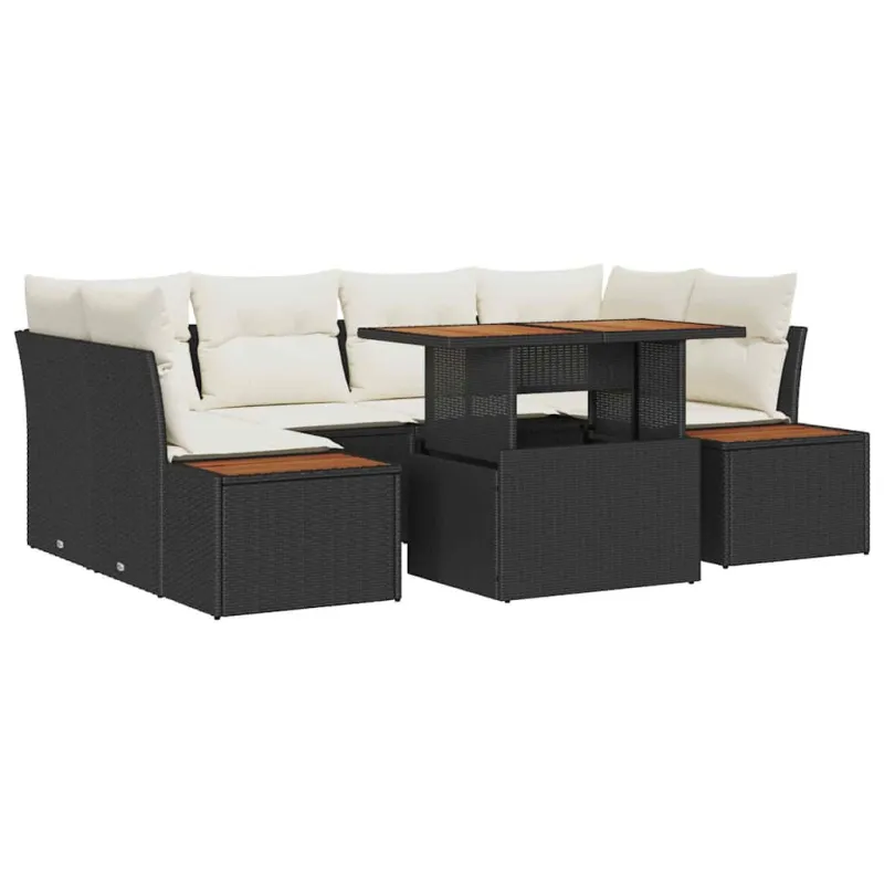 Sodo valgomojo komplektas su pagalve 9 pcs Juoda ir smėlinė