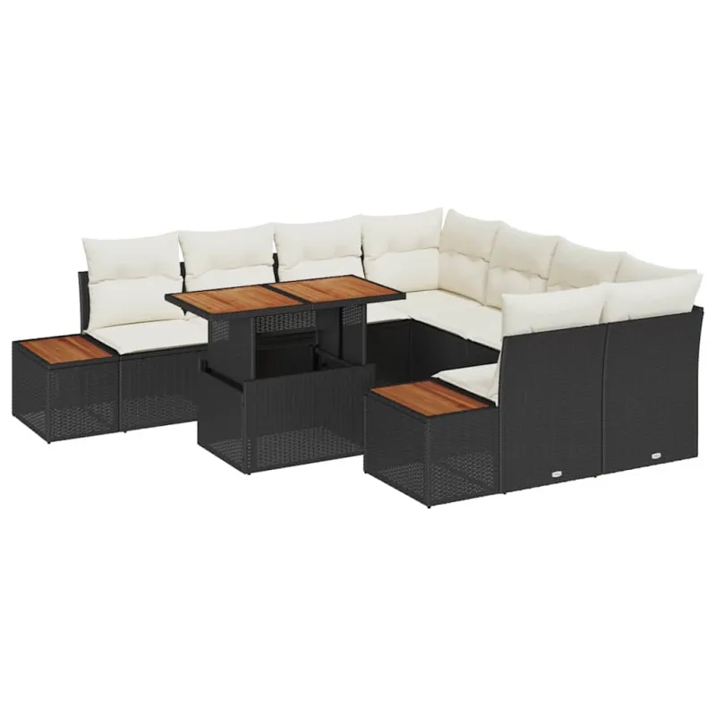 Sodo valgomojo komplektas su pagalve 9 pcs Juoda ir smėlinė