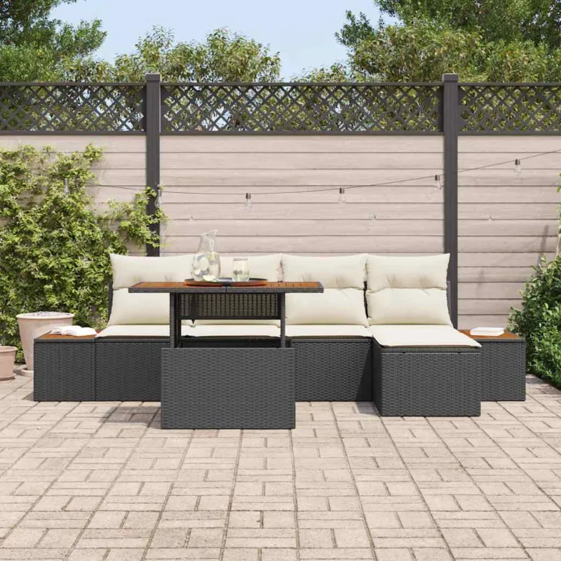 Sodo valgomojo komplektas su pagalve 6 pcs Juoda ir smėlinė