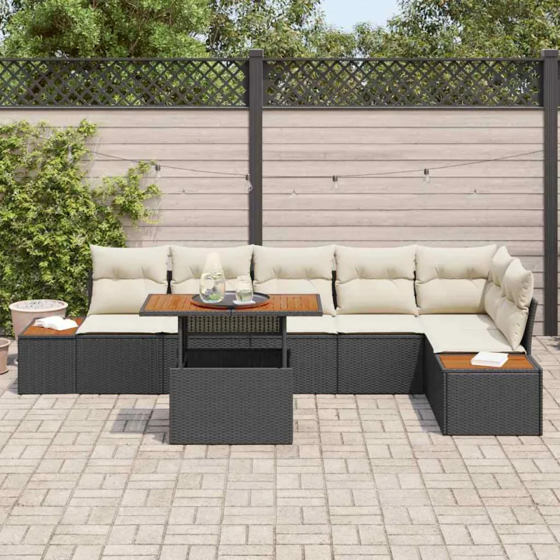 Sodo valgomojo komplektas su pagalve 7 pcs Juoda ir smėlinė