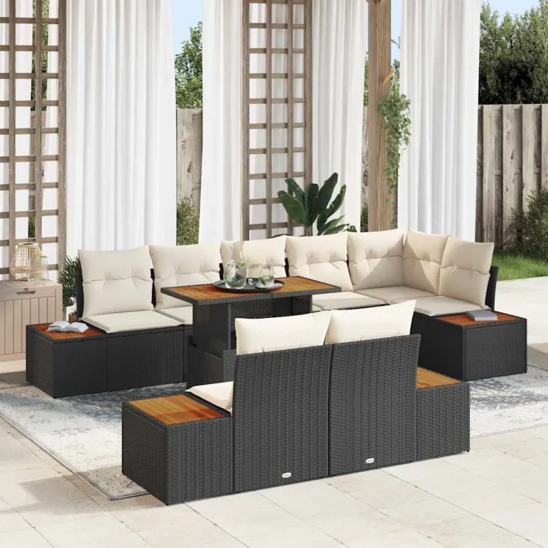 Sodo valgomojo komplektas su pagalve 9 pcs Juoda ir smėlinė