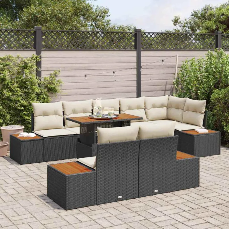 Sodo valgomojo komplektas su pagalve 9 pcs Juoda ir smėlinė