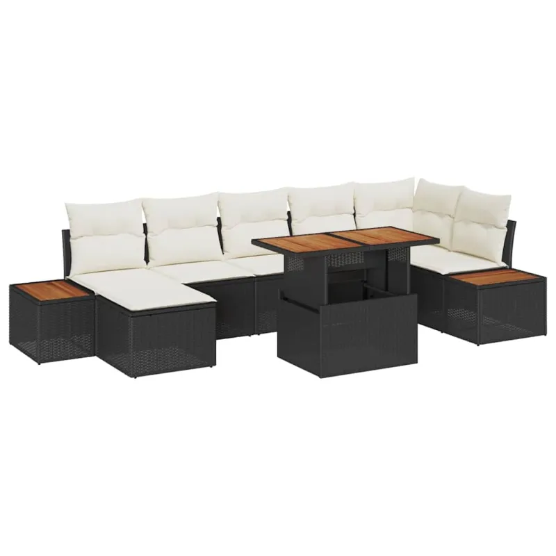 Sodo valgomojo komplektas su pagalve 8 pcs Juoda ir smėlinė