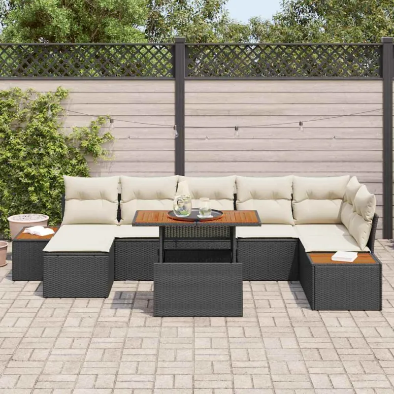 Sodo valgomojo komplektas su pagalve 8 pcs Juoda ir smėlinė
