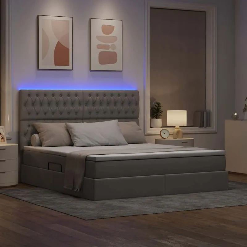 LED saugojimo lova su čiužiniu Taupe 160 x 200 cm Audinys
