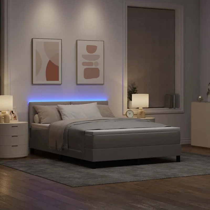 Kiemas lova su čiužiniu su LED Taupe 160 x 200 cm audinys