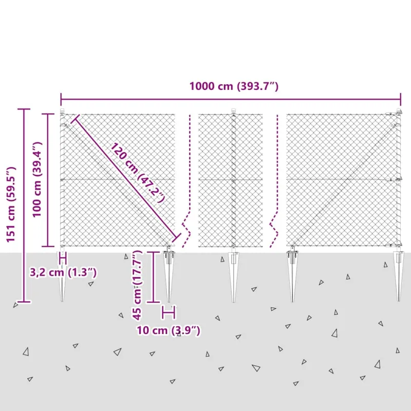 Suvirintas vielinis tvoras su smailiais galais 10 x 1 m (P x A)
