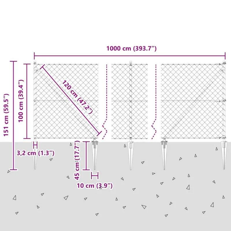 Suvirintas vielinis tvoras su smailiais galais 10 x 1 m (P x A)