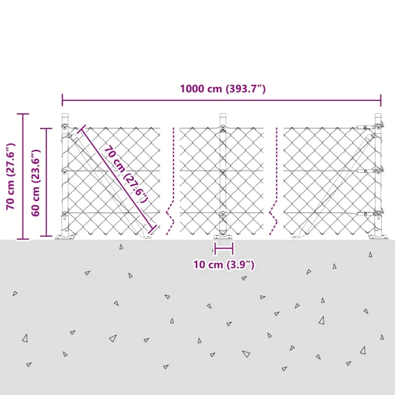 Suvirinta vielos tvora su betono baze 10 x 0,6 m (P x A)