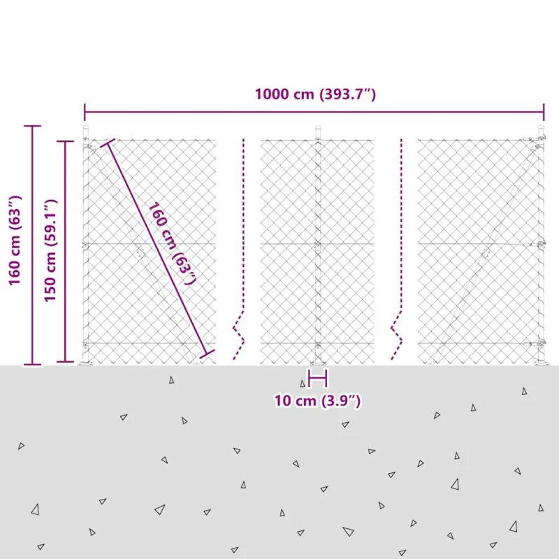 Suvirinta vielos tvora su betono baze 10 x 1,5 m (P x A)