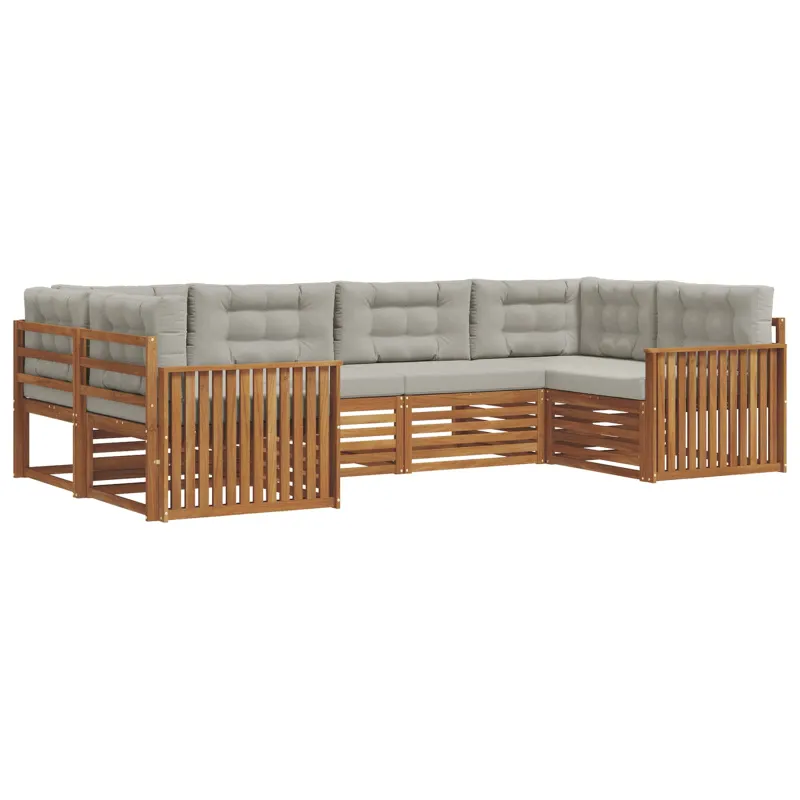Lauko sofos komplektas 6 pcs Natūrali ir šviesiai pilka