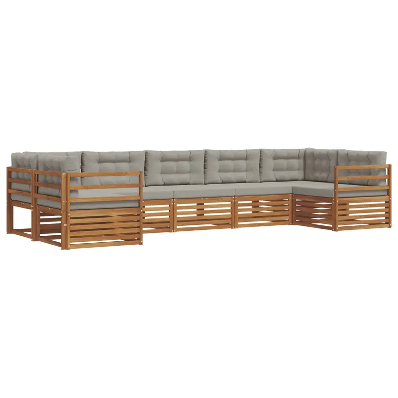 Lauko sofos komplektas 7 pcs Natūrali ir šviesiai pilka