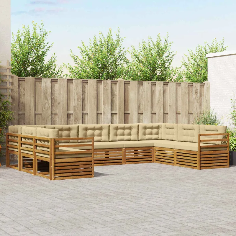 Lauko sofos komplektas su pagalve 9 pcs Natūralus ir bežinis