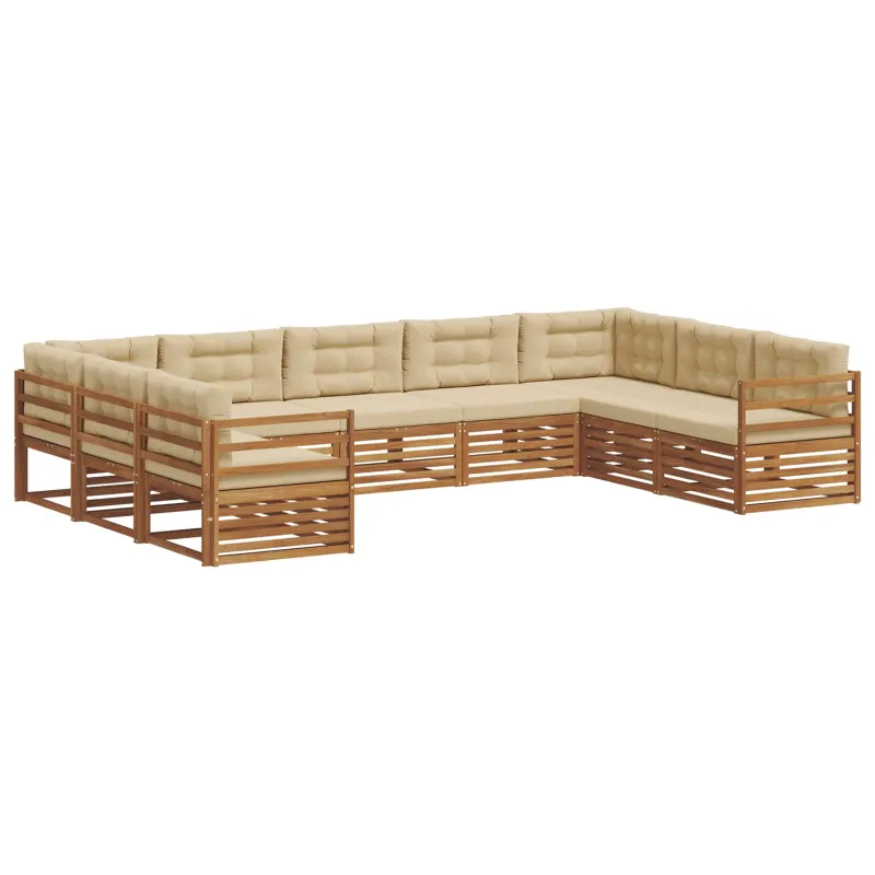 Lauko sofos komplektas su pagalve 9 pcs Natūralus ir bežinis
