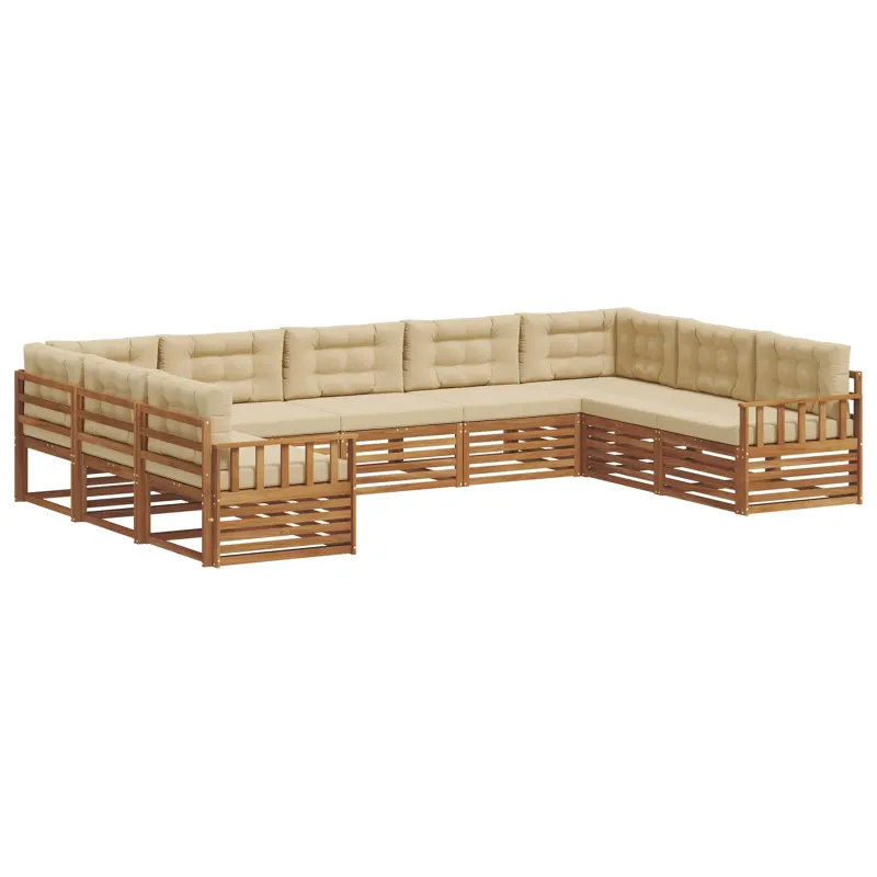Lauko sofos komplektas su pagalve 9 pcs Natūralus ir bežinis