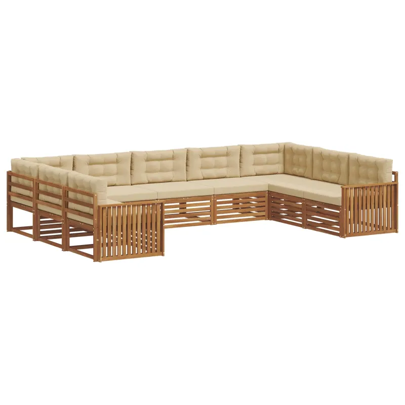 Lauko sofos komplektas su pagalve 9 pcs Natūralus ir bežinis