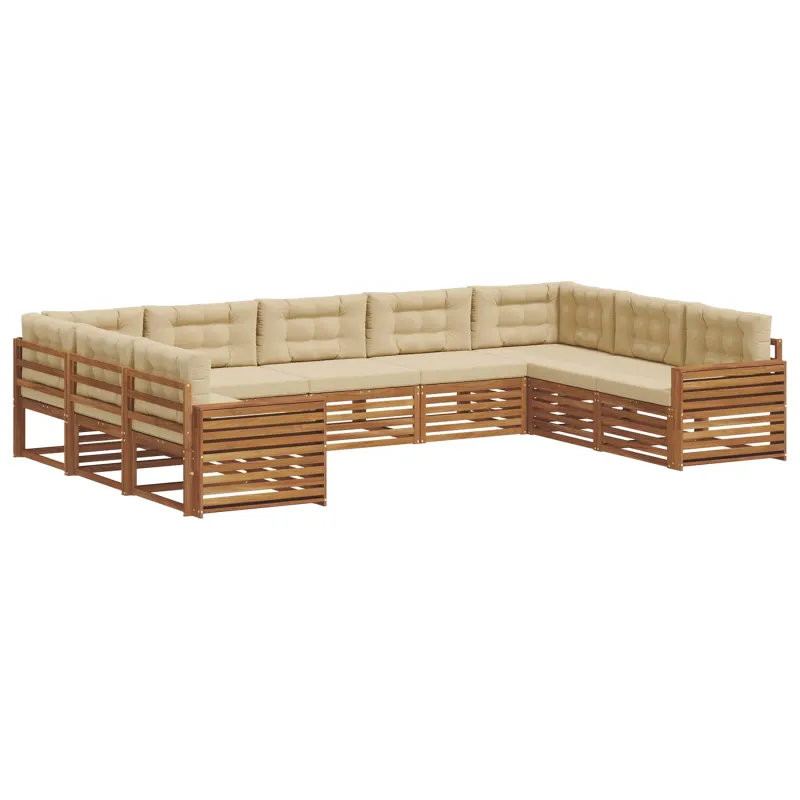Lauko sofos komplektas su pagalve 9 pcs Natūralus ir bežinis