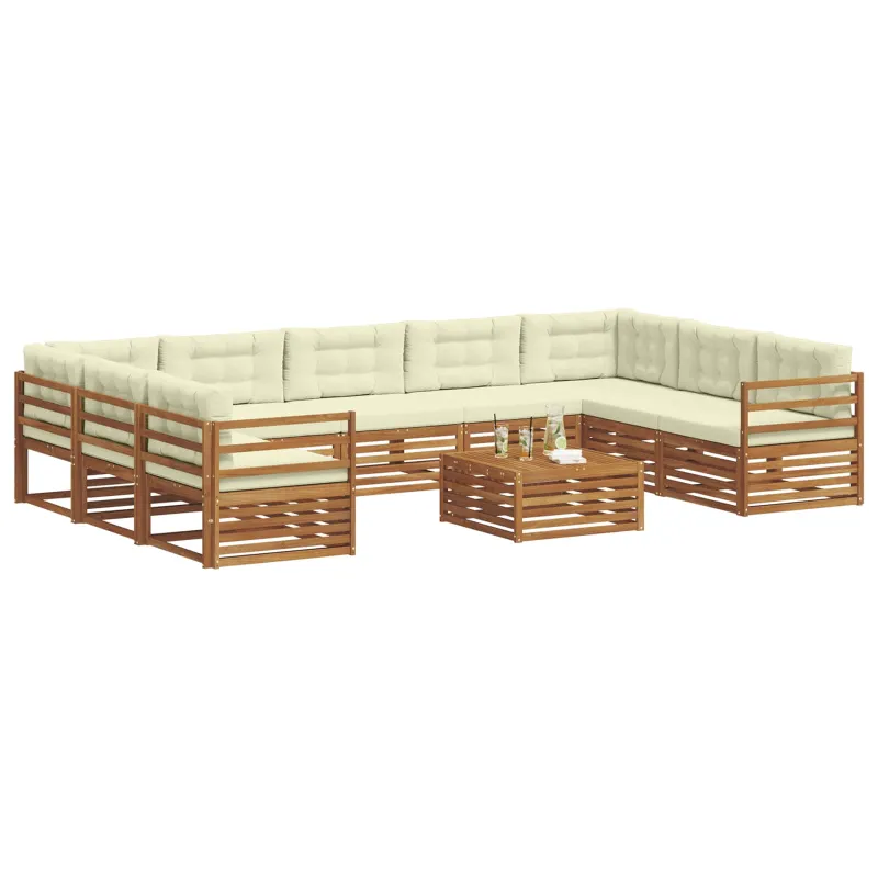 Lauko sofos komplektas 10 pcs Natūralus ir grietinėlė