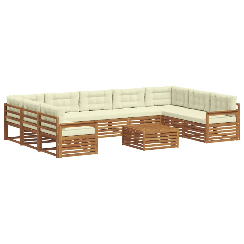 Lauko sofos komplektas 10 pcs Natūralus ir grietinėlė