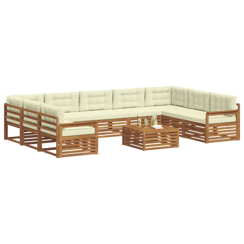 Lauko sofos komplektas 10 pcs Natūralus ir grietinėlė