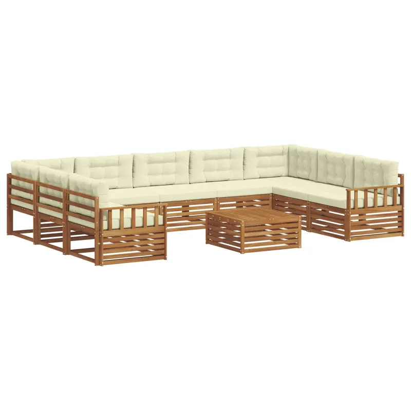 Lauko sofos komplektas 10 pcs Natūralus ir grietinėlė