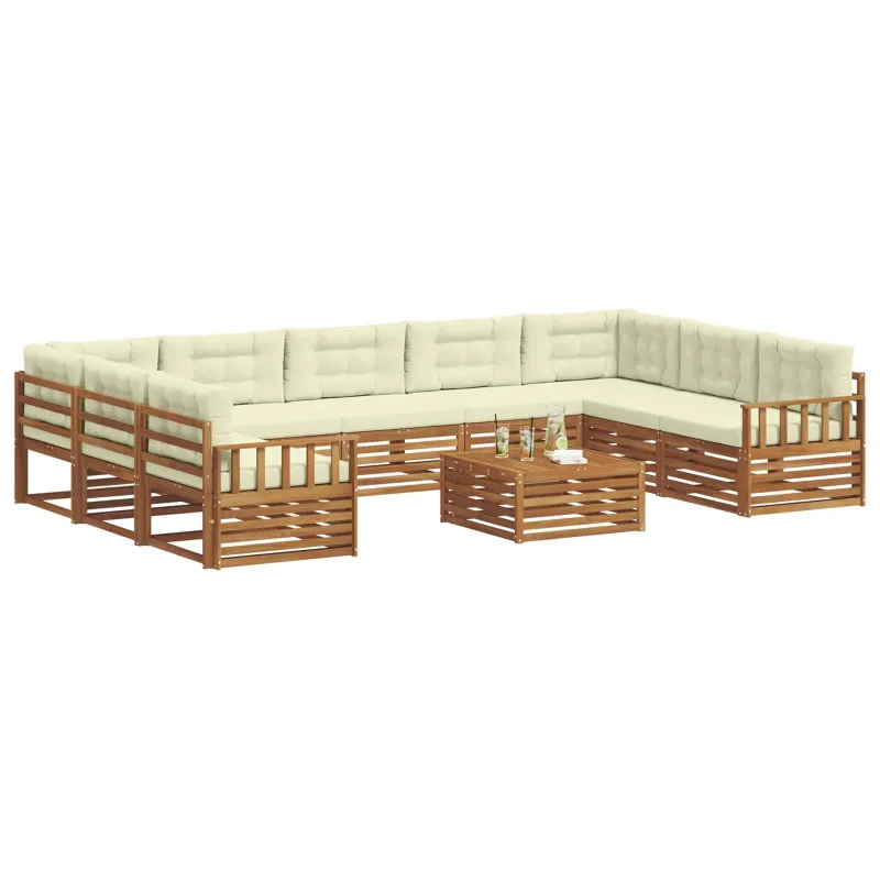 Lauko sofos komplektas 10 pcs Natūralus ir grietinėlė