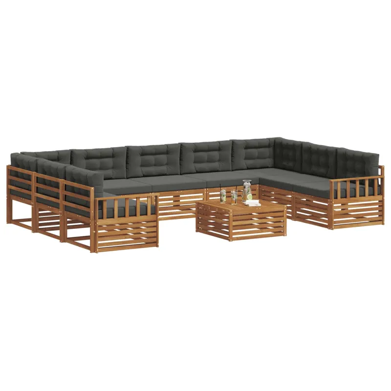 Lauko sofos komplektas 10 pcs Natūralus ir antracitas