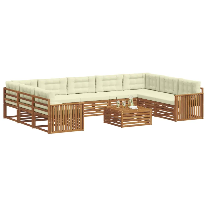 Lauko sofos komplektas 10 pcs Natūralus ir grietinėlė