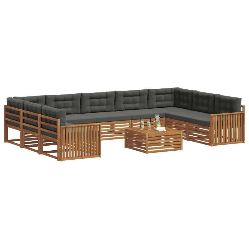 Lauko sofos komplektas 10 pcs Natūralus ir antracitas