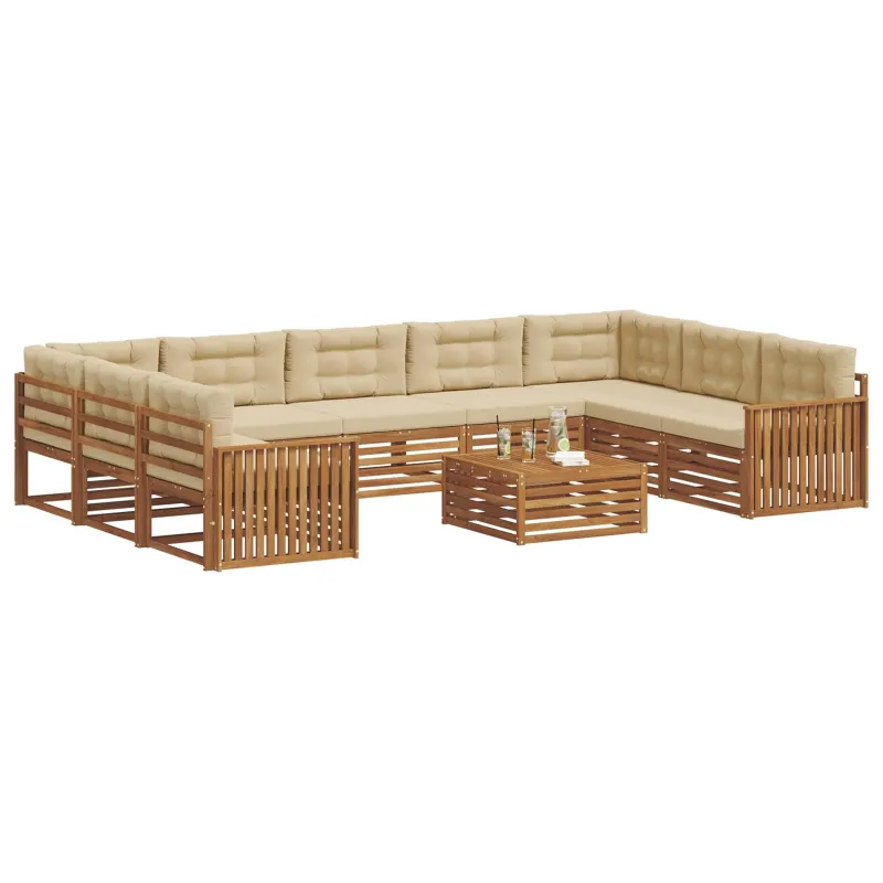 Lauko sofos komplektas su pagalve 10 pcs Natūralus ir bežinis