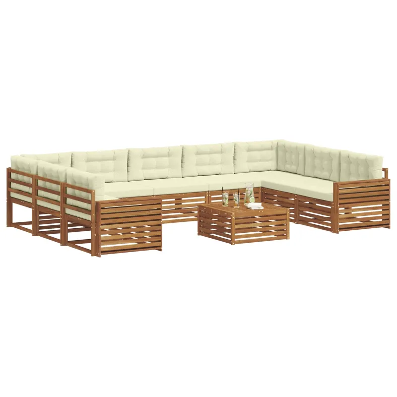 Lauko sofos komplektas 10 pcs Natūralus ir grietinėlė