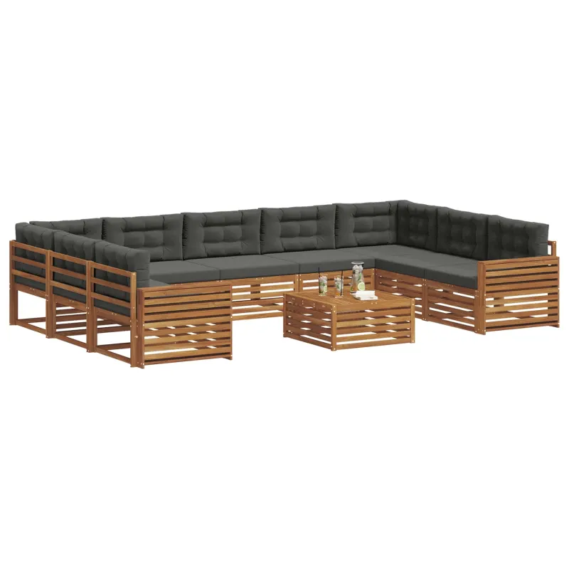 Lauko sofos komplektas 10 pcs Natūralus ir antracitas